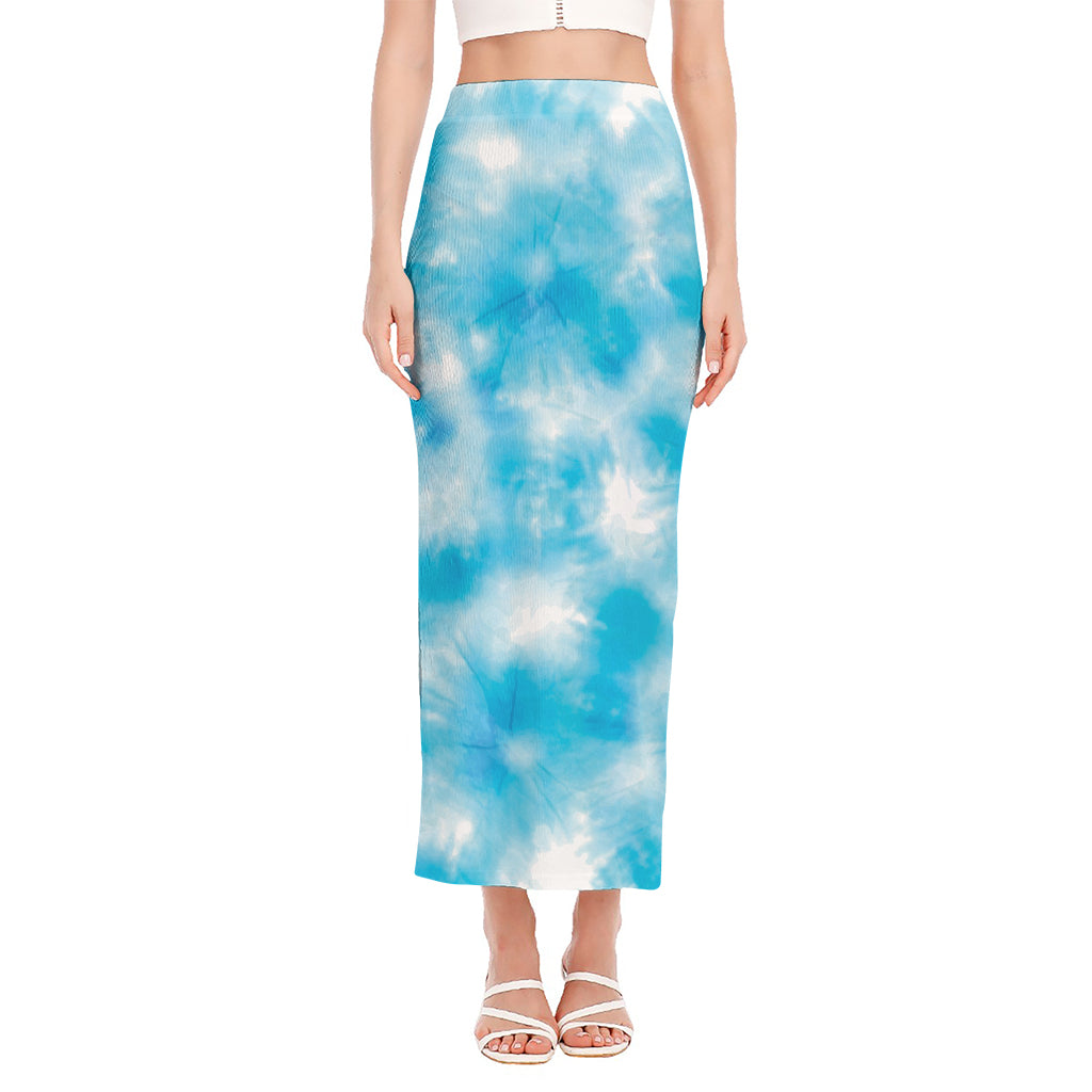 Blue Shibori Tie Dye Print Side Slit Maxi Skirt