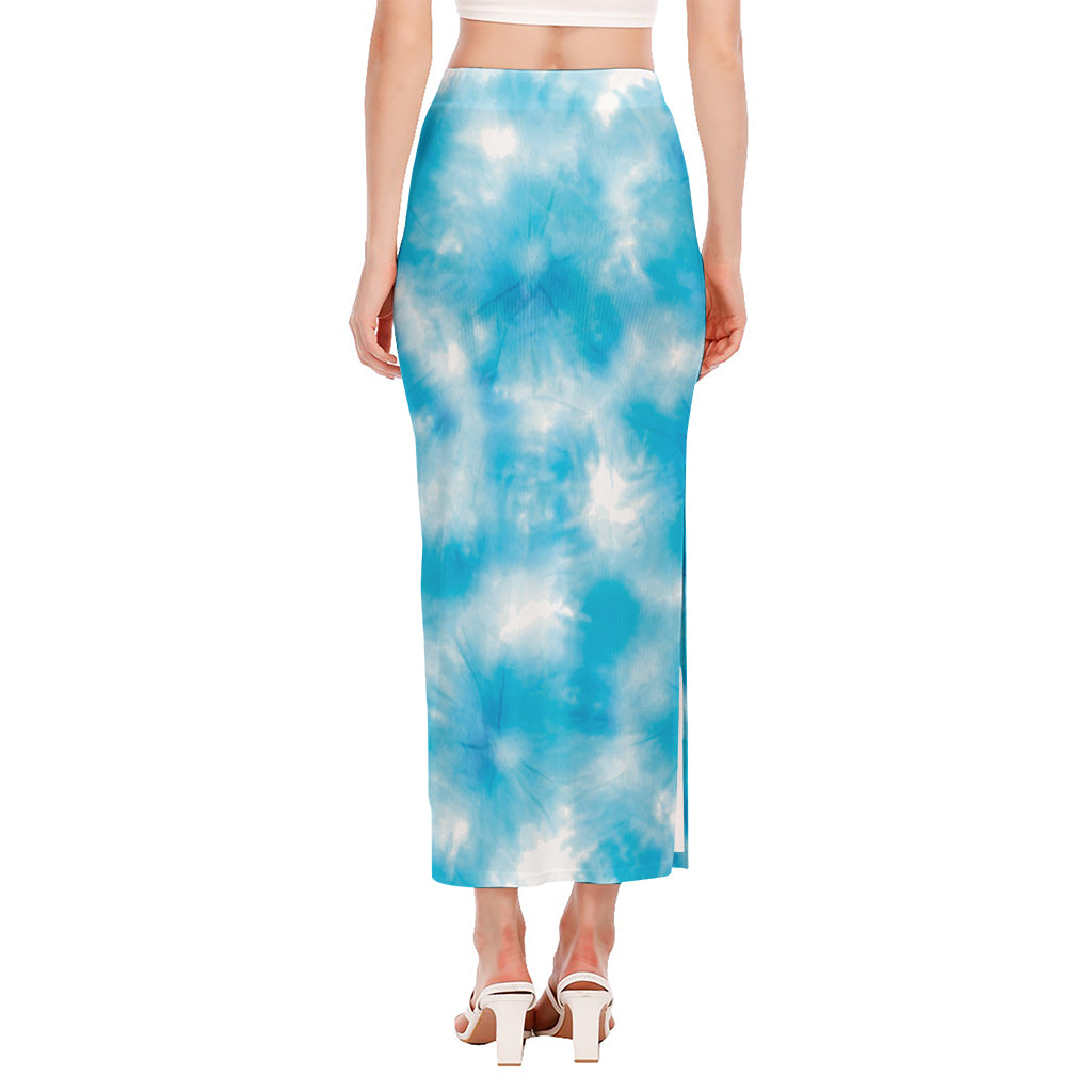 Blue Shibori Tie Dye Print Side Slit Maxi Skirt