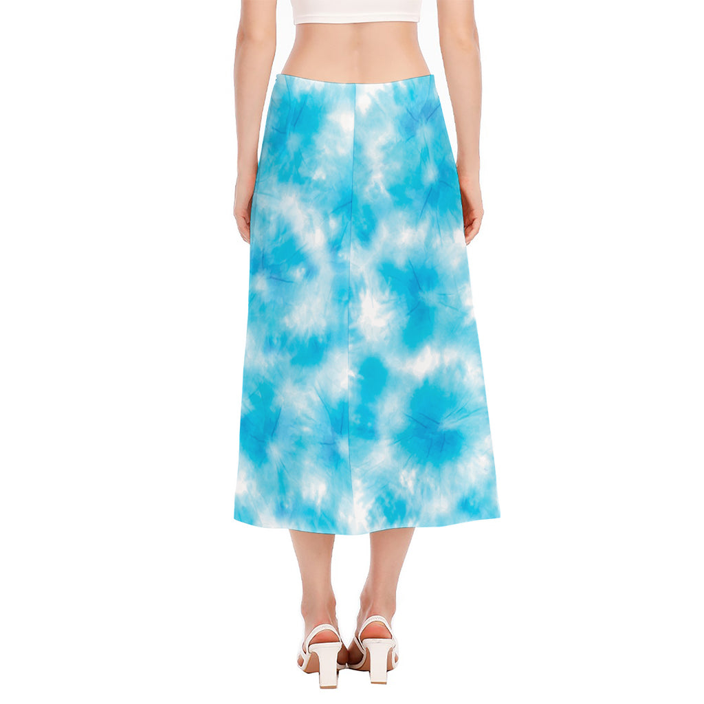 Blue Shibori Tie Dye Print Side Slit Midi Skirt