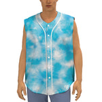 Blue Shibori Tie Dye Print Sleeveless Baseball Jersey