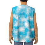 Blue Shibori Tie Dye Print Sleeveless Baseball Jersey