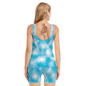 Blue Shibori Tie Dye Print Sleeveless One Piece Swimsuit