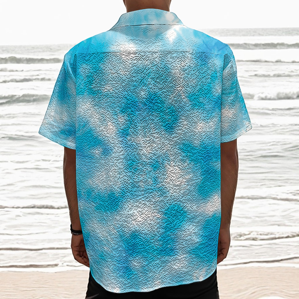Blue Shibori Tie Dye Print Textured Short Sleeve Shirt