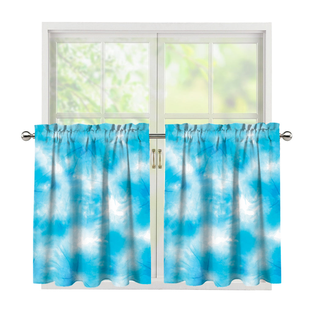 Blue Shibori Tie Dye Print Tier Curtains