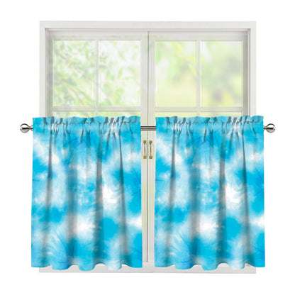 Blue Shibori Tie Dye Print Tier Curtains