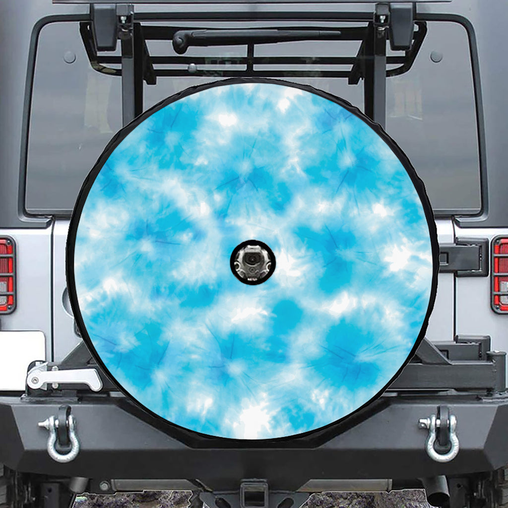 Blue Shibori Tie Dye Print Tire Cover With Camera Hole