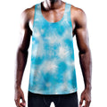 Blue Shibori Tie Dye Print Men's Workout Tank Top