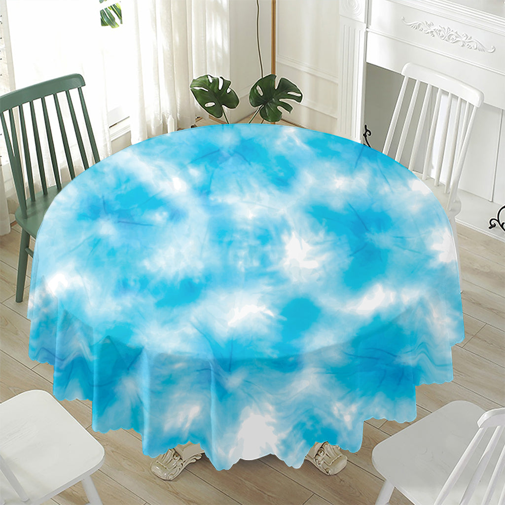 Blue Shibori Tie Dye Print Waterproof Round Tablecloth