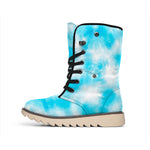 Blue Shibori Tie Dye Print Winter Boots