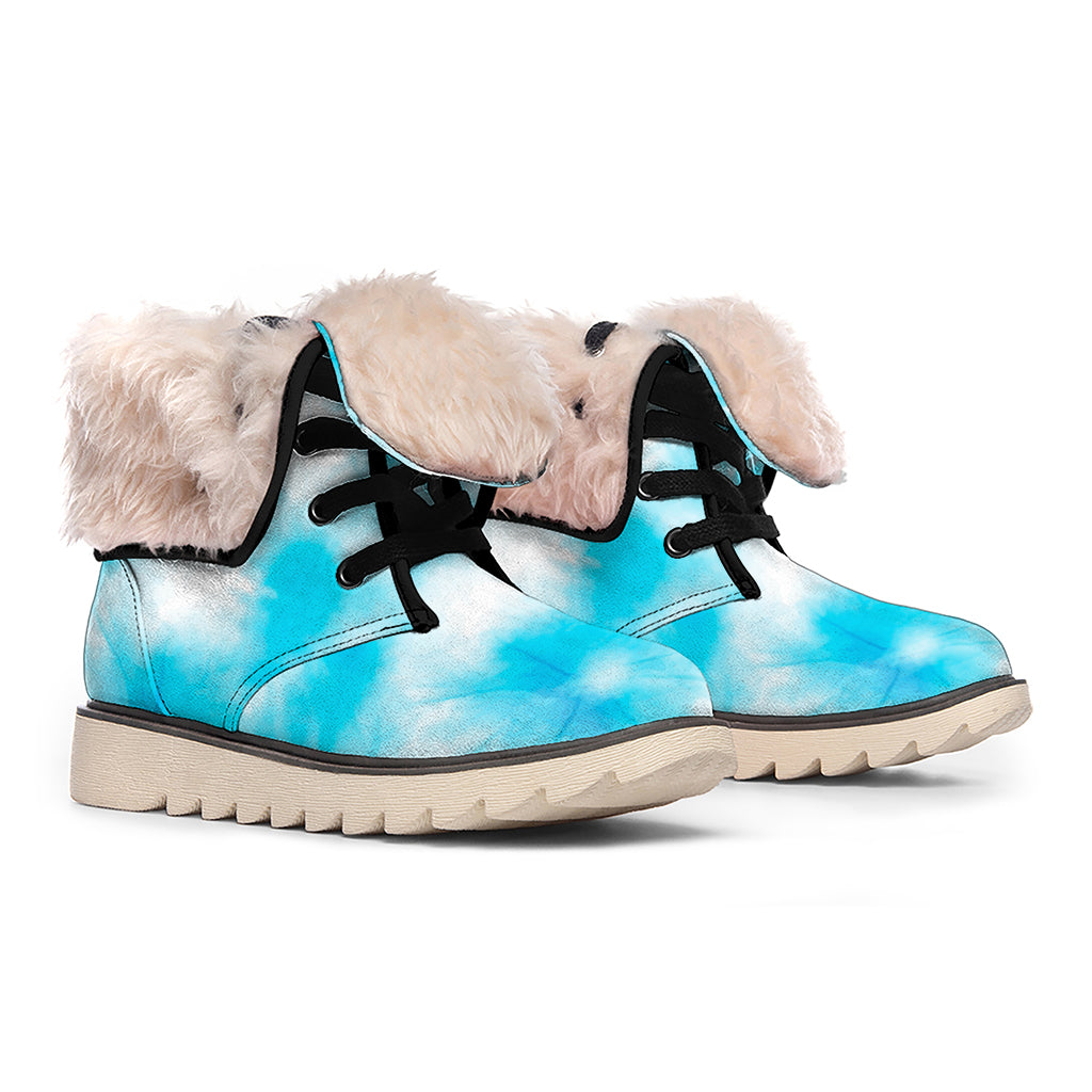 Blue Shibori Tie Dye Print Winter Boots