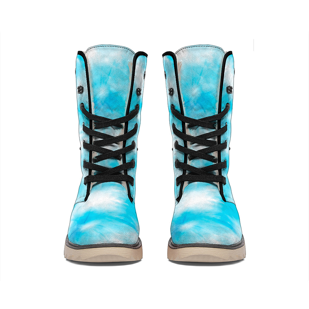 Blue Shibori Tie Dye Print Winter Boots