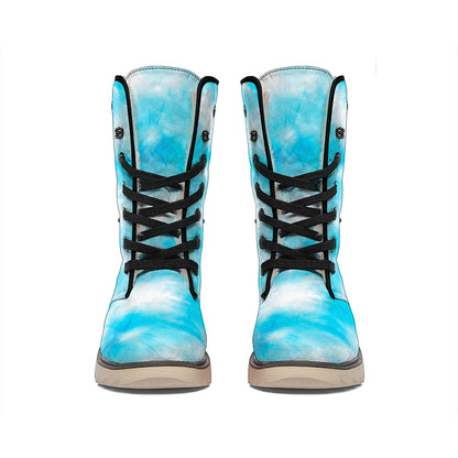 Blue Shibori Tie Dye Print Winter Boots