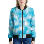 Blue Shibori Tie Dye Print Women's Bomber Jacket