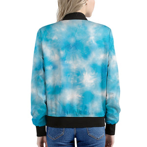 Blue Shibori Tie Dye Print Women's Bomber Jacket