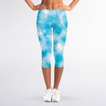 Blue Shibori Tie Dye Print Women's Capri Leggings