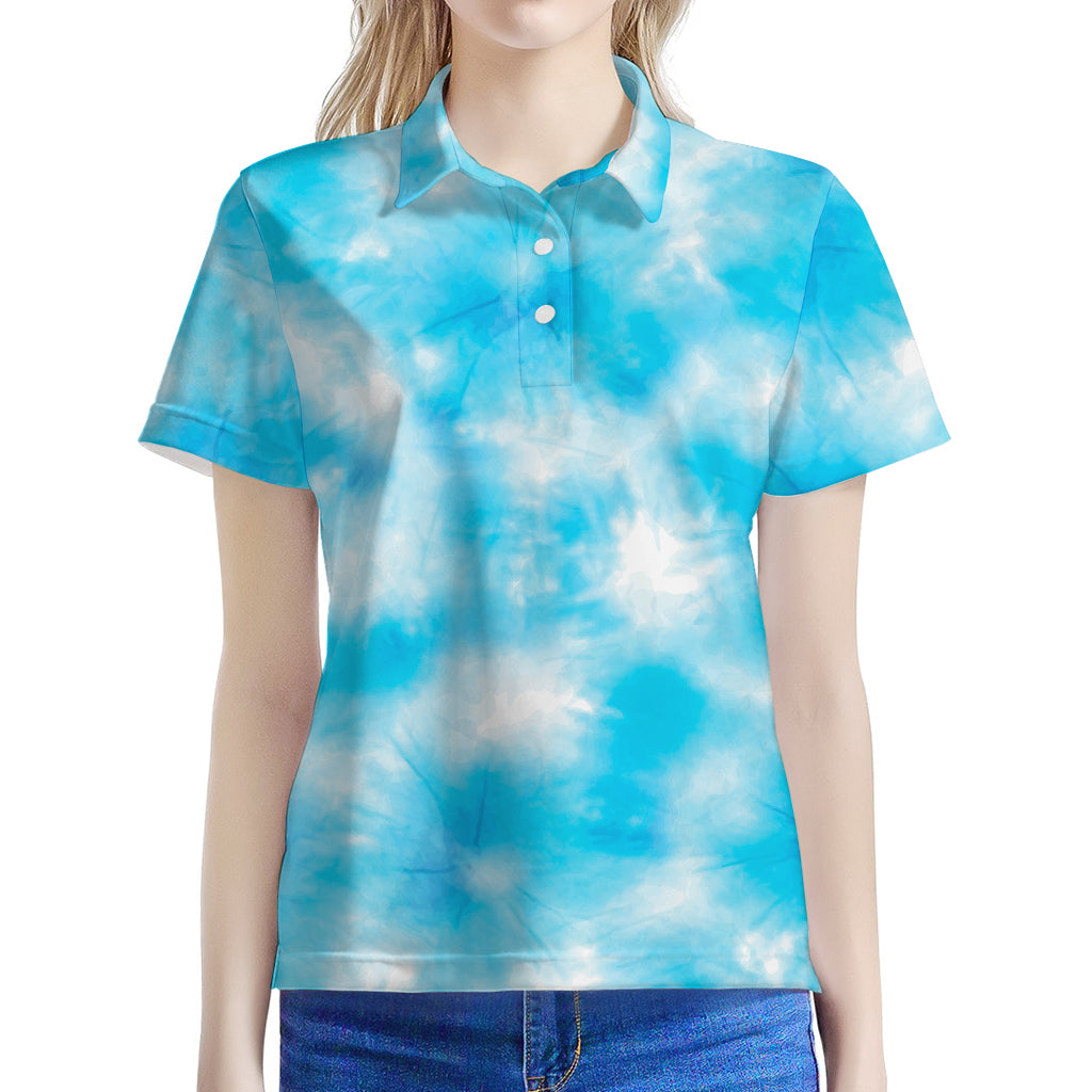 Blue Shibori Tie Dye Print Women's Polo Shirt