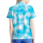 Blue Shibori Tie Dye Print Women's Polo Shirt