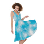 Blue Shibori Tie Dye Print Women's Sleeveless Dress