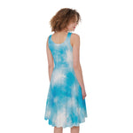 Blue Shibori Tie Dye Print Women's Sleeveless Dress