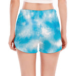 Blue Shibori Tie Dye Print Women's Split Running Shorts
