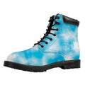 Blue Shibori Tie Dye Print Padded Collar Lace Up Boots