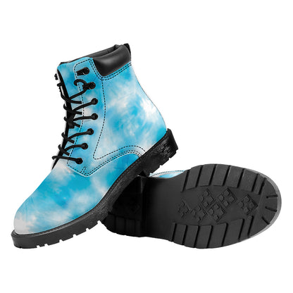 Blue Shibori Tie Dye Print Work Boots