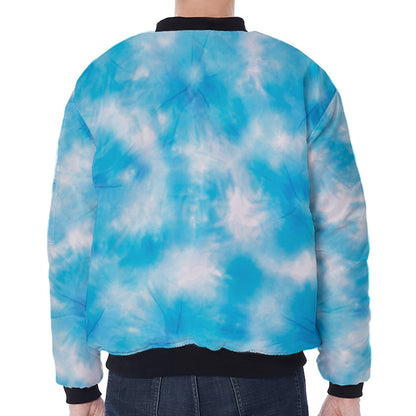 Blue Shibori Tie Dye Print Zip Sleeve Bomber Jacket