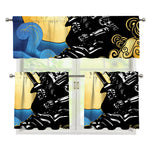 Blue Sky And Golden Sun Samurai Print 3 Piece Kitchen Curtains