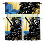 Blue Sky And Golden Sun Samurai Print 3 Piece Kitchen Curtains