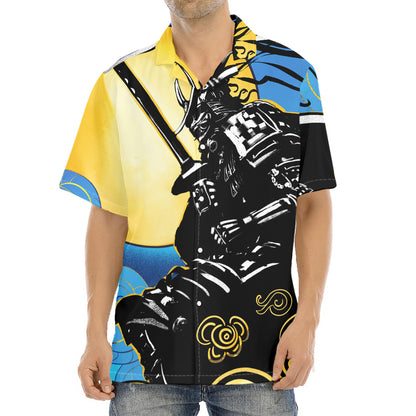 Blue Sky And Golden Sun Samurai Print Aloha Shirt