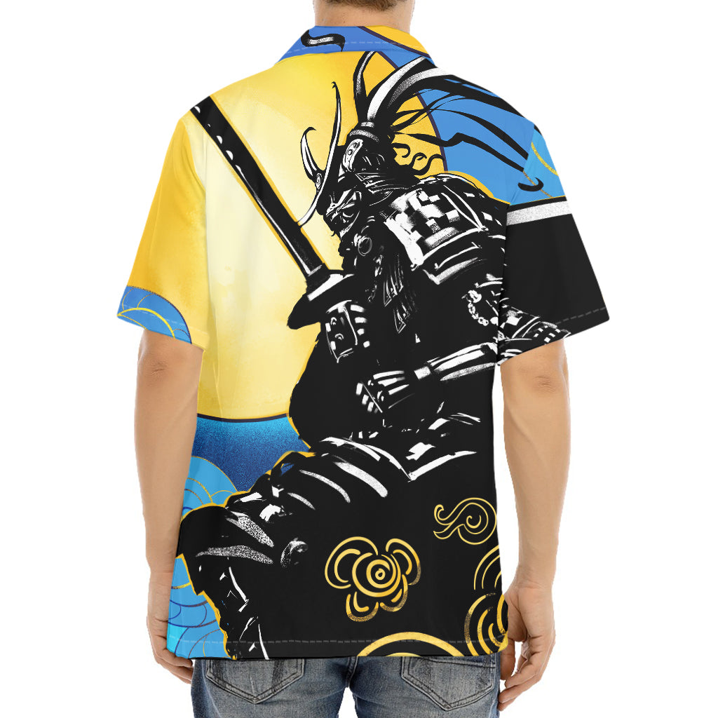 Blue Sky And Golden Sun Samurai Print Aloha Shirt