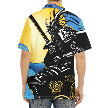 Blue Sky And Golden Sun Samurai Print Aloha Shirt