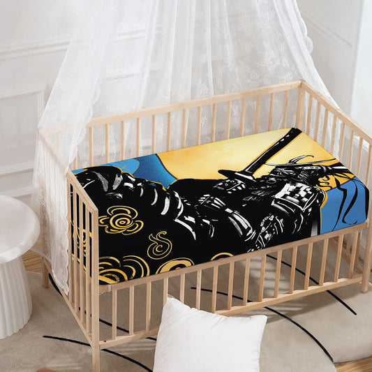 Blue Sky And Golden Sun Samurai Print Baby Crib Sheet