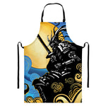 Blue Sky And Golden Sun Samurai Print Bib Apron With Pocket