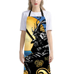 Blue Sky And Golden Sun Samurai Print Bib Apron With Pocket