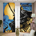 Blue Sky And Golden Sun Samurai Print Dimout Pencil Pleat Curtains