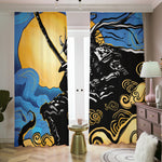 Blue Sky And Golden Sun Samurai Print Blackout Pencil Pleat Curtains