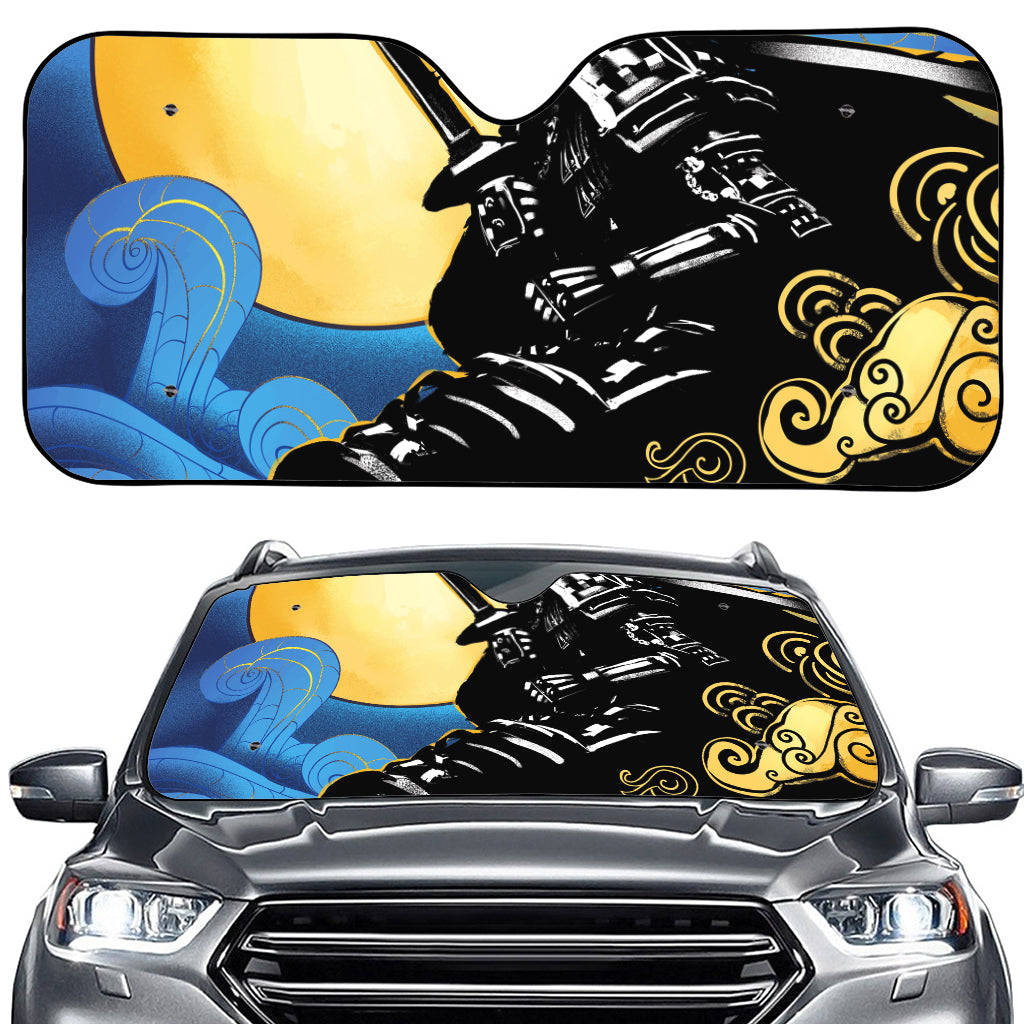 Blue Sky And Golden Sun Samurai Print Car Windshield Sun Shade