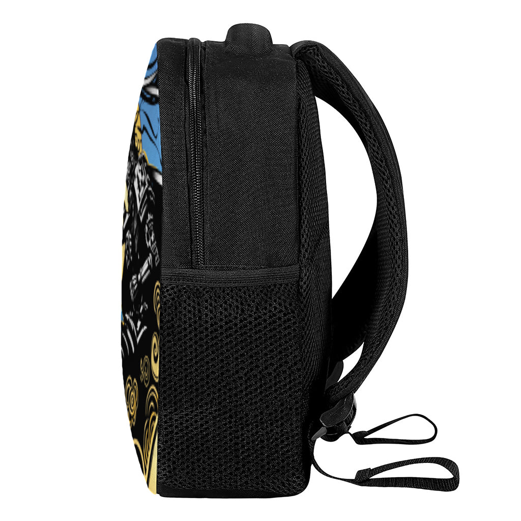 Blue Sky And Golden Sun Samurai Print Casual Backpack