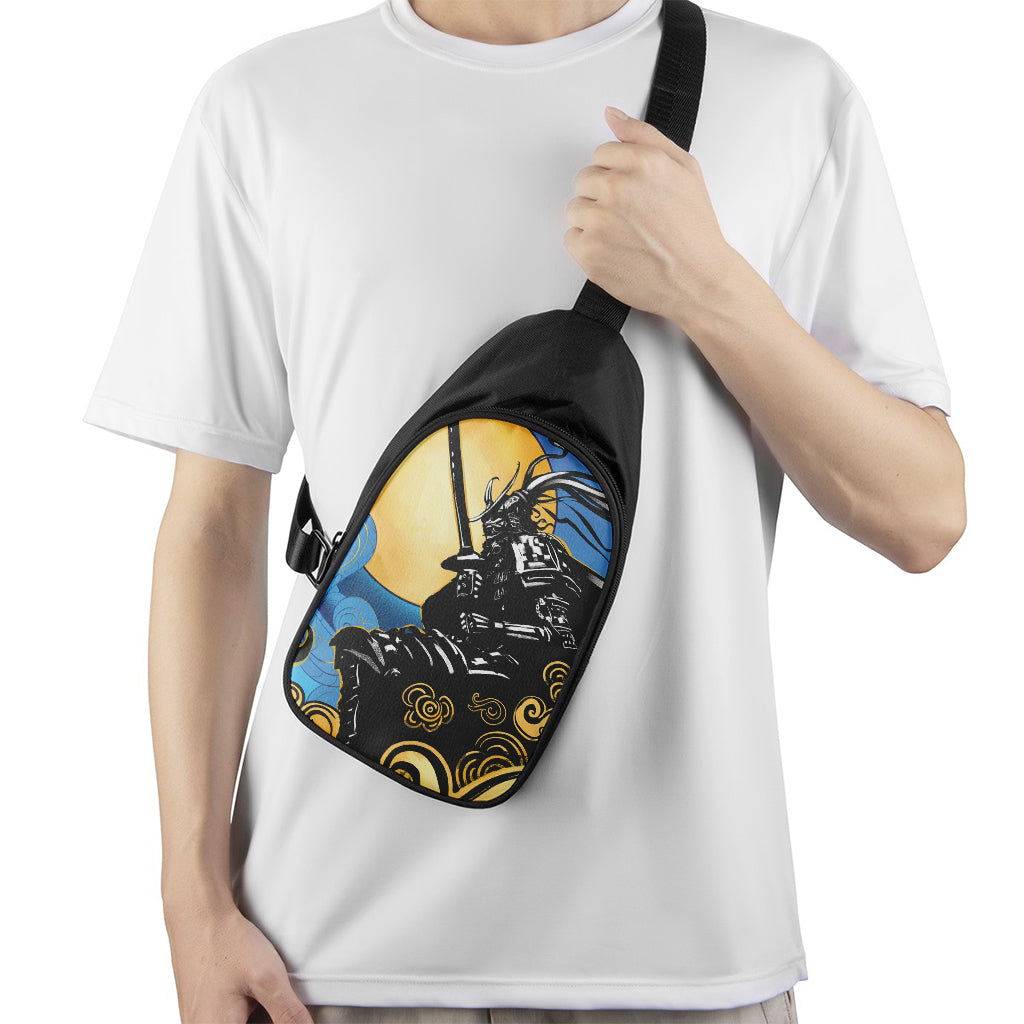 Blue Sky And Golden Sun Samurai Print Chest Bag