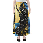 Blue Sky And Golden Sun Samurai Print Chiffon Maxi Skirt