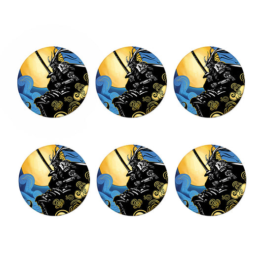 Blue Sky And Golden Sun Samurai Print Coaster Set