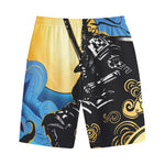 Blue Sky And Golden Sun Samurai Print Cotton Shorts
