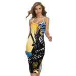 Blue Sky And Golden Sun Samurai Print Cross Back Cami Dress