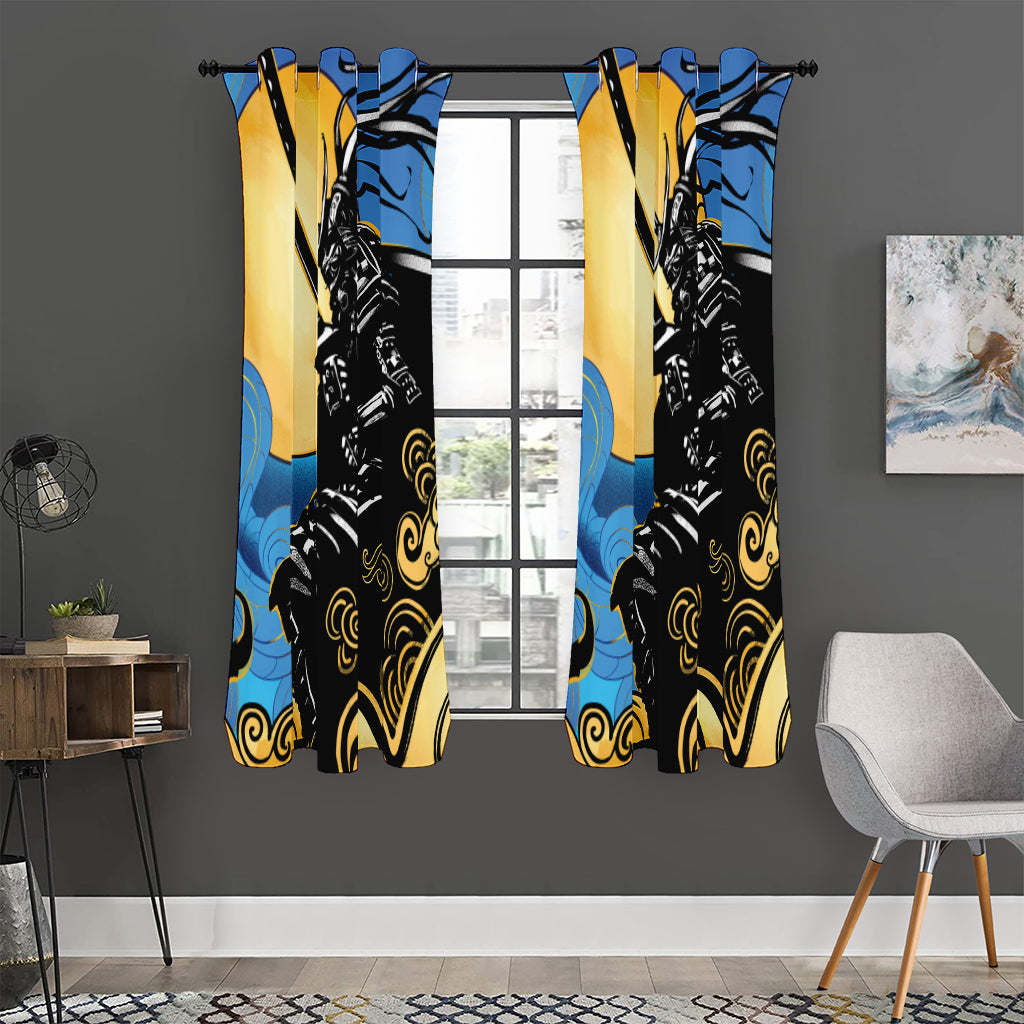 Blue Sky And Golden Sun Samurai Print Curtain