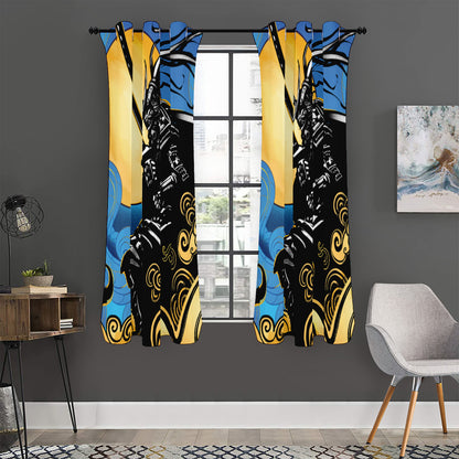 Blue Sky And Golden Sun Samurai Print Curtain