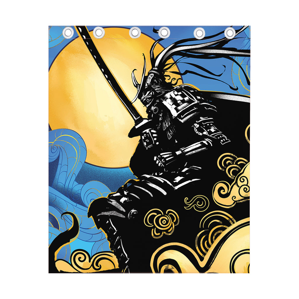 Blue Sky And Golden Sun Samurai Print Curtain