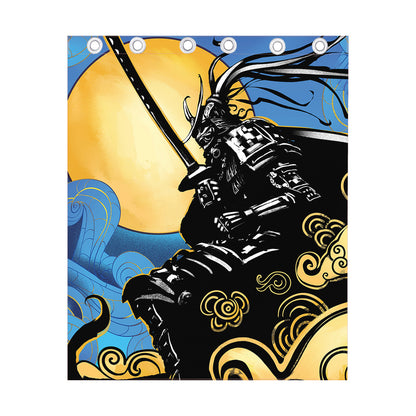 Blue Sky And Golden Sun Samurai Print Curtain