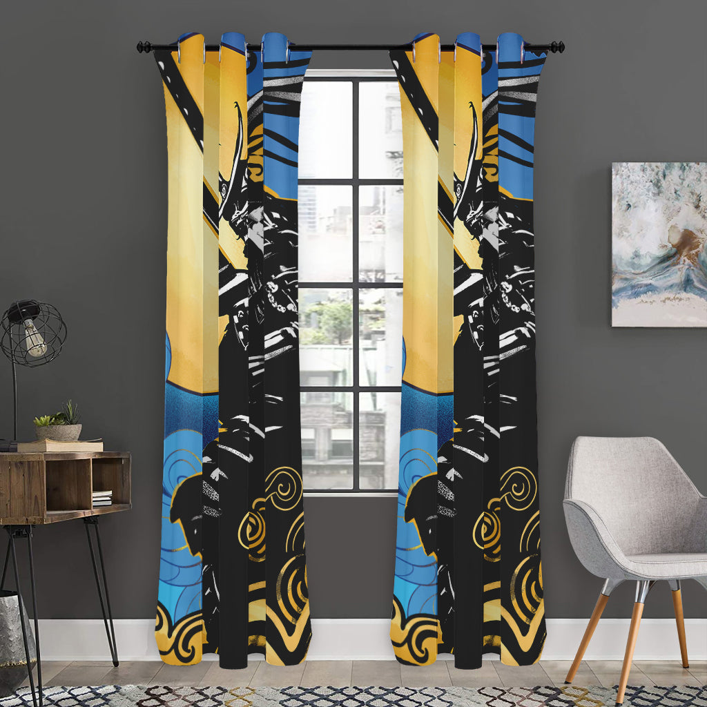 Blue Sky And Golden Sun Samurai Print Curtain