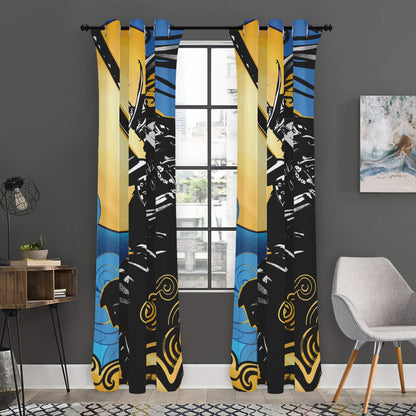 Blue Sky And Golden Sun Samurai Print Curtain